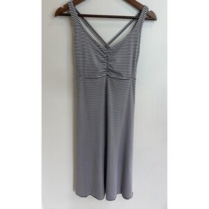 PRANA Rebecca Dress Size M Gray Striped Built In Bra Crisscross Strap Sundress